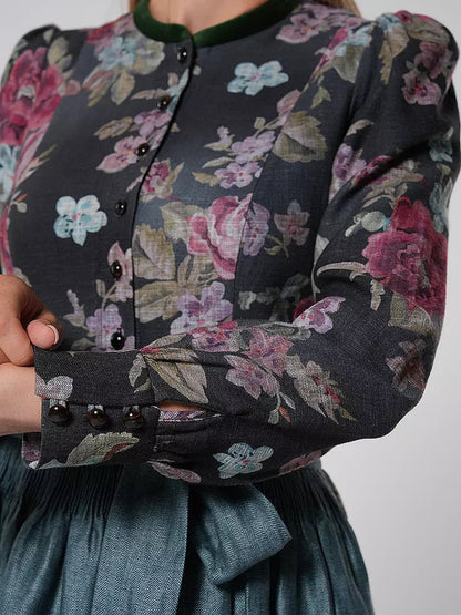 Festkjole Damer Vintage Blomsterdesign Med Forklæde Blødt Stof 3