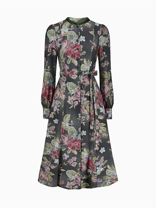 Festkjole Damer Vintage Blomsterdesign Med Forklæde Blødt Stof 5