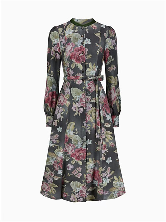 Festkjole Damer Vintage Blomsterdesign Med Forklæde Blødt Stof 5