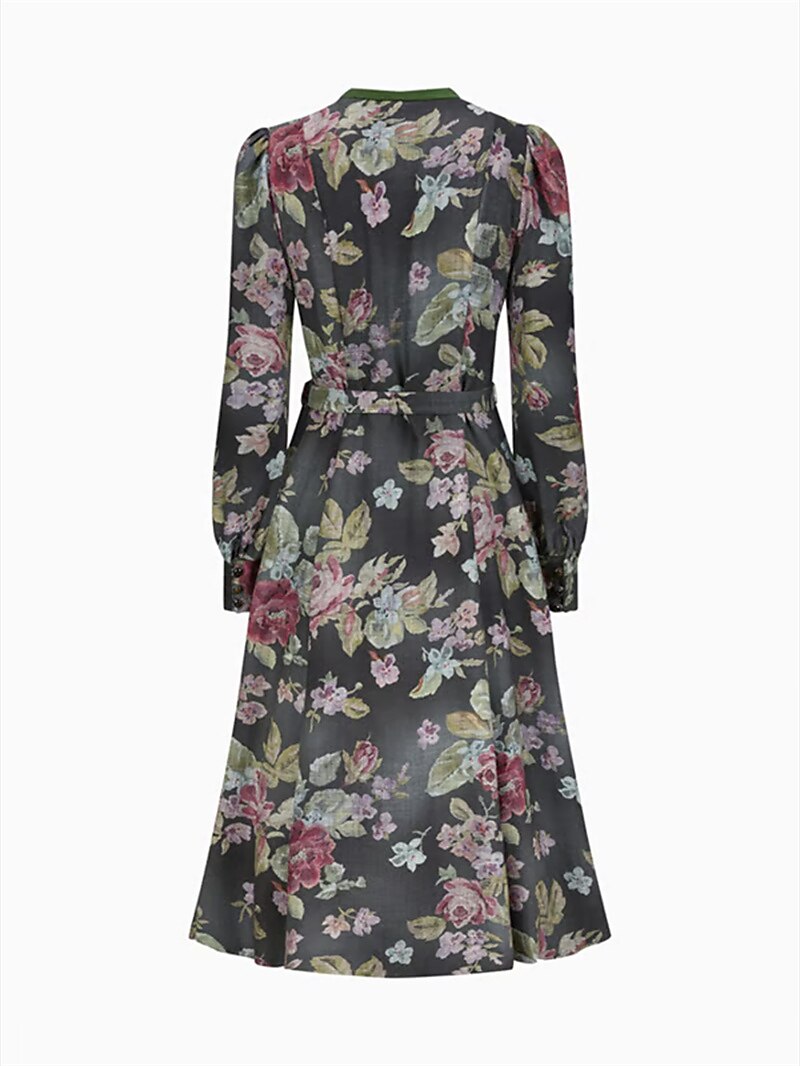Festkjole Damer Vintage Blomsterdesign Med Forklæde Blødt Stof 6