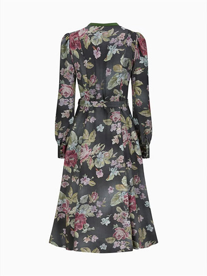 Festkjole Damer Vintage Blomsterdesign Med Forklæde Blødt Stof 6