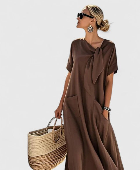 Festkjoler Damer Med Chic Halsslips Casual Silhuet 1