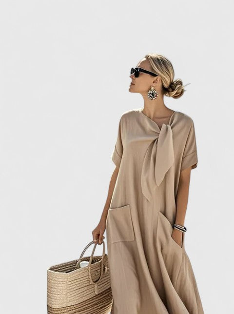 Festkjoler Damer Med Chic Halsslips Casual Silhuet 3