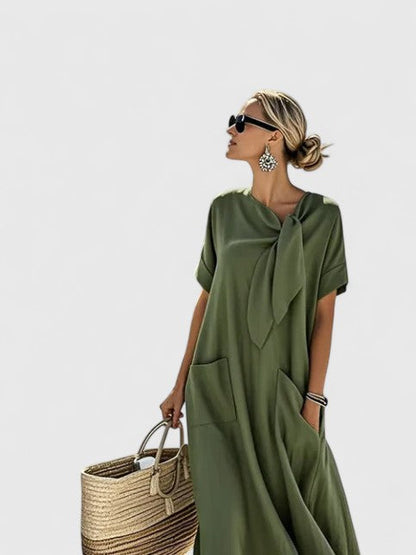Festkjoler Damer Med Chic Halsslips Casual Silhuet 4