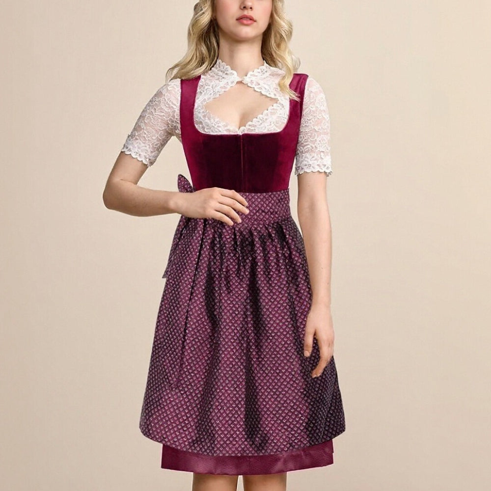 Festkjoler Damer Vintage Trachtenkjole med Blomsterbroderi og Forklæde Polyester 0