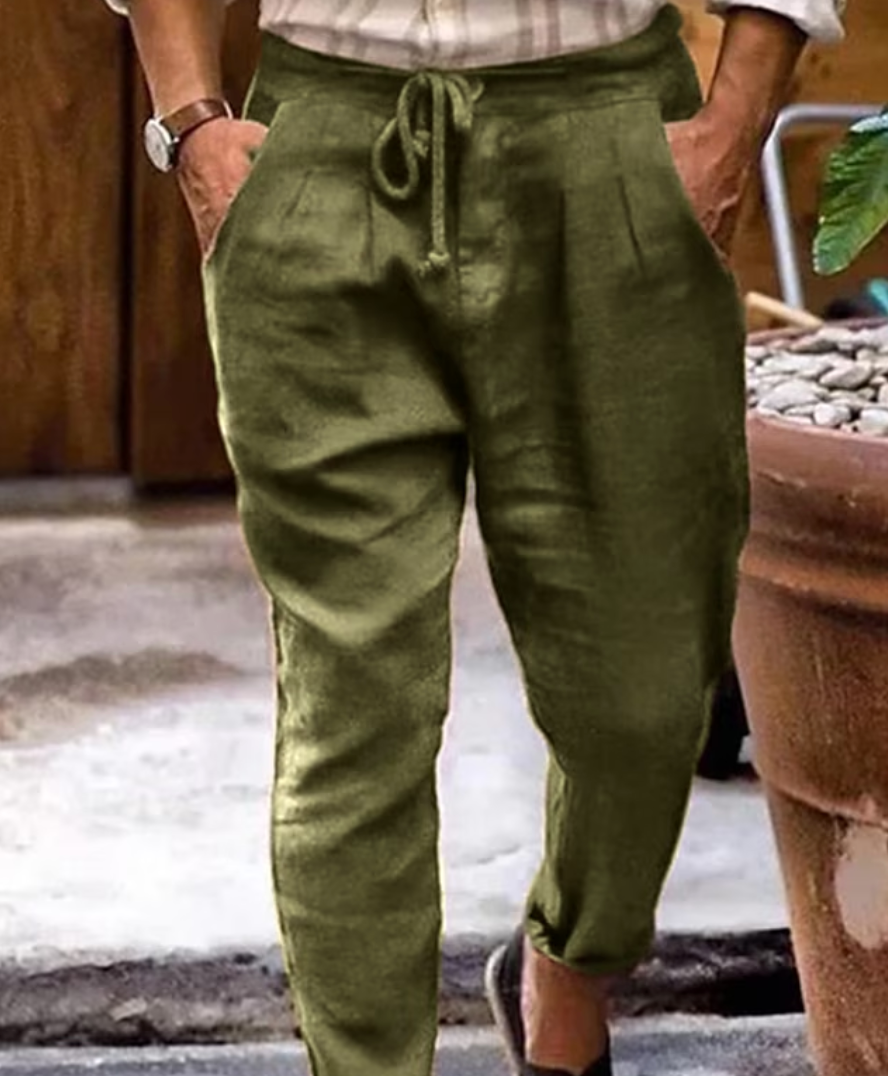 Variant image for Herre Bukser Linnen Tidløs Åndbar Normal Pasform-8