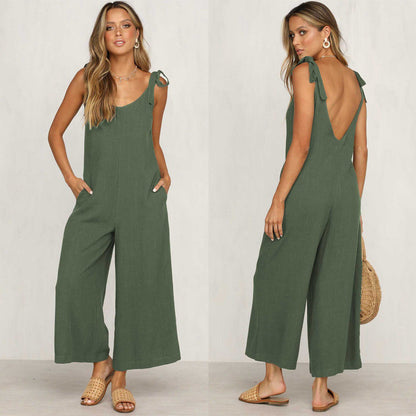 Dames Jumpsuit Løs Pasform Åben Ryg Let Materiale-2