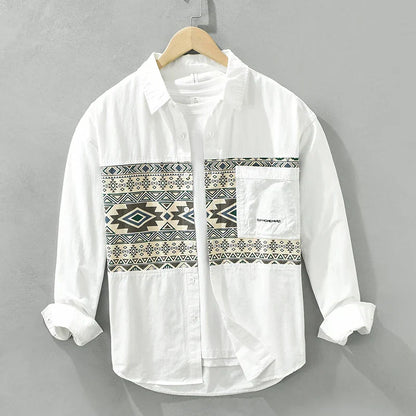 Herre Casual Patchwork Skjorte i Bomuld
