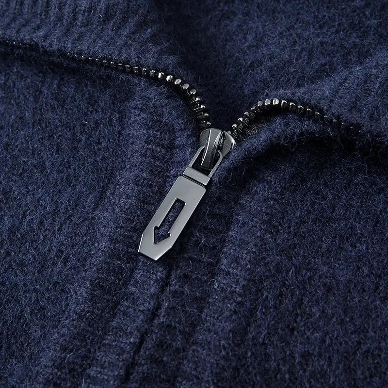 Herre Cardigan Høj Hals med Lynlås og Ribbede Kanter 4