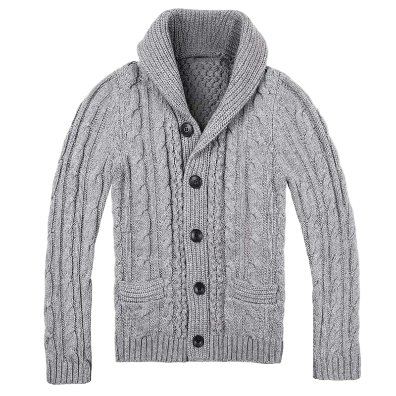 Herre Cardigan med Kabelstrik og Sjalkrave 0