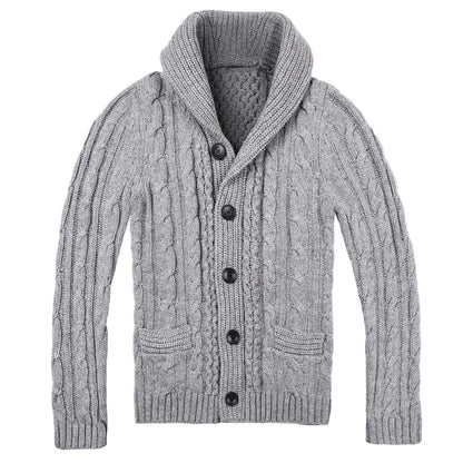Herre Cardigan med Kabelstrik og Sjalkrave 0