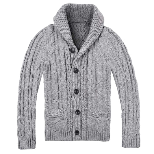 Herre Cardigan med Kabelstrik og Sjalkrave 0