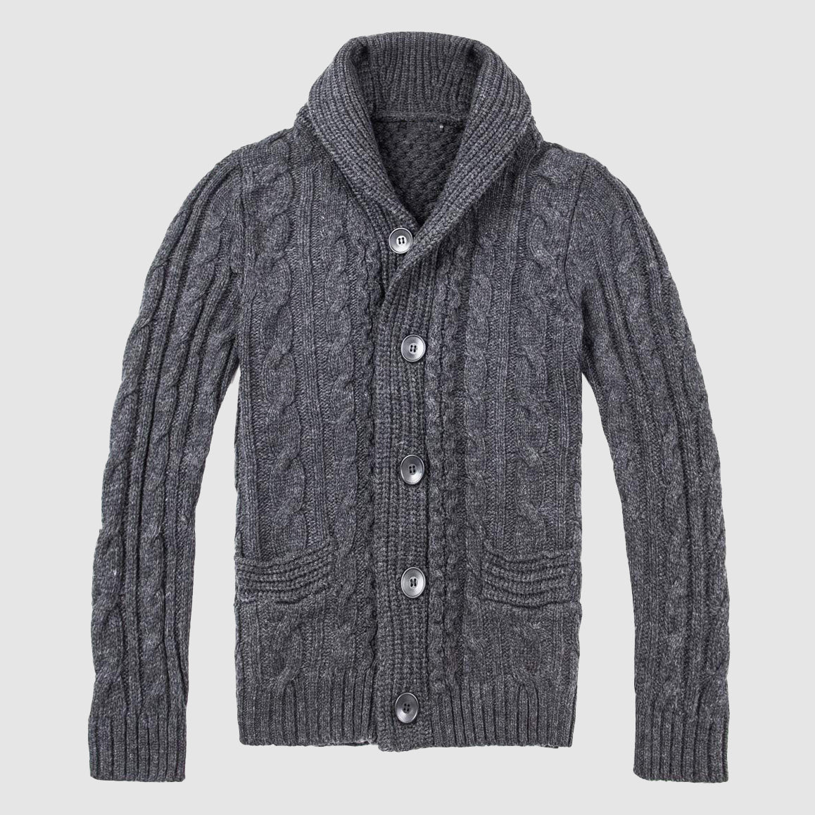Herre Cardigan med Kabelstrik og Sjalkrave 1