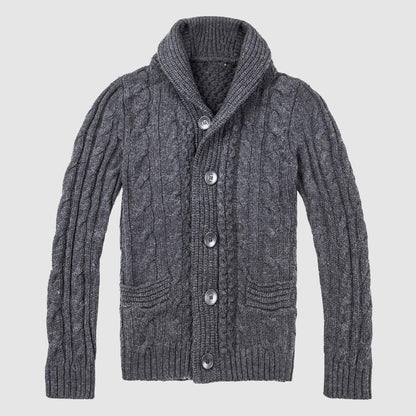 Herre Cardigan med Kabelstrik og Sjalkrave 1