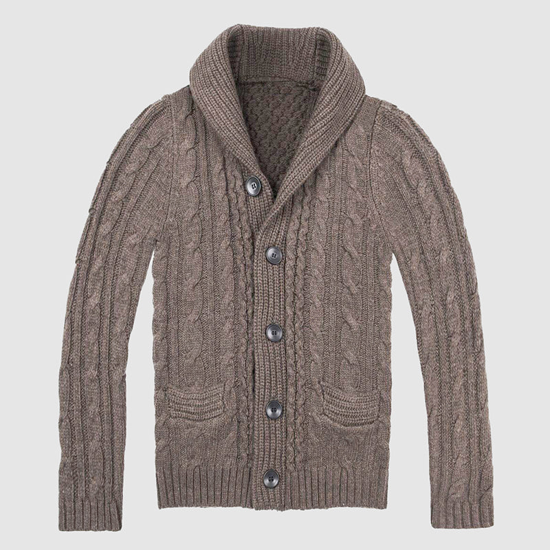Herre Cardigan med Kabelstrik og Sjalkrave 2