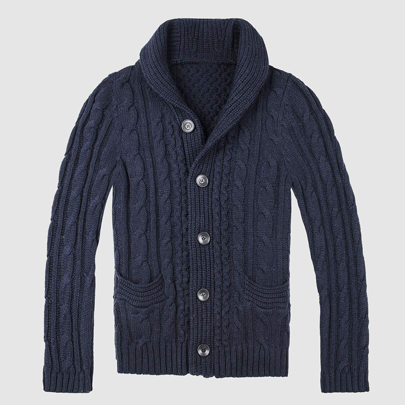 Herre Cardigan med Kabelstrik og Sjalkrave 3