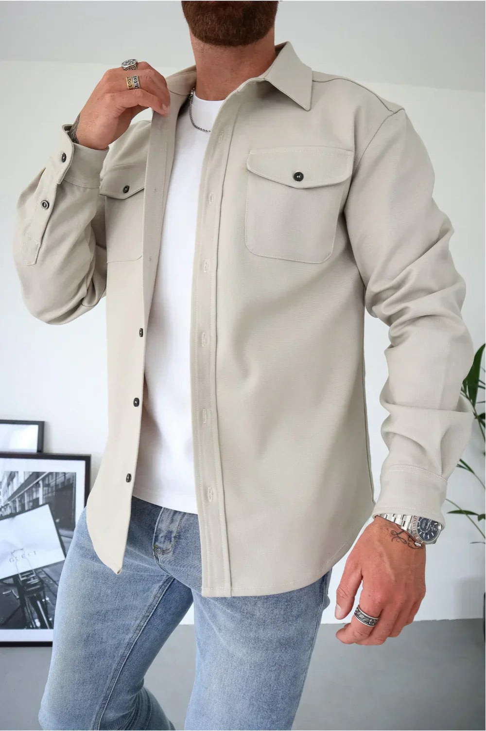 Herre Casual Overshirt Moderne Stil 7