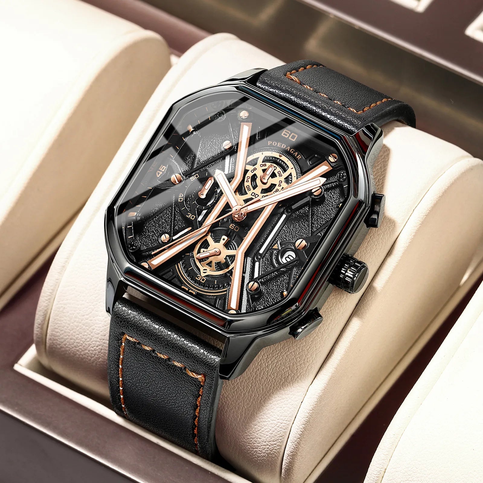 Herre Chronograph Ur med Skelet Design 0