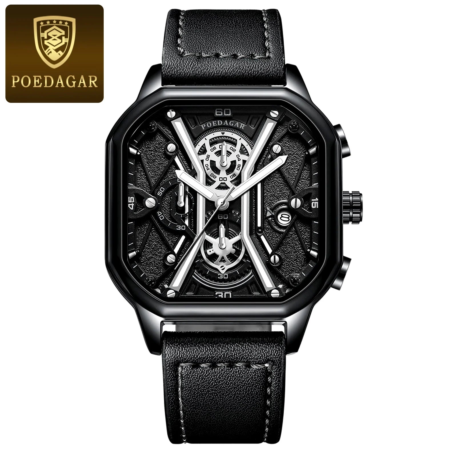 Herre Chronograph Ur med Skelet Design 5