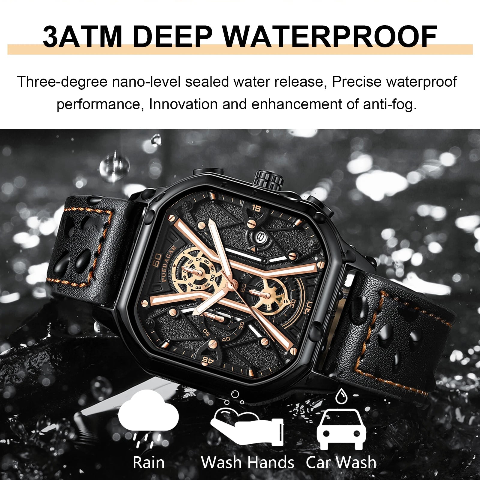 Herre Chronograph Ur med Skelet Design 6
