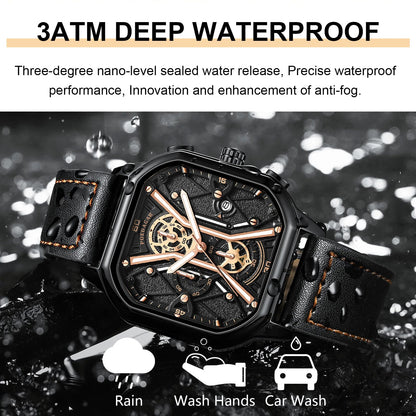Herre Chronograph Ur med Skelet Design 6