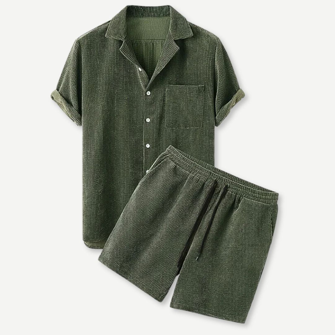 Herre Corduroy Skjorte & Shorts Sæt 1