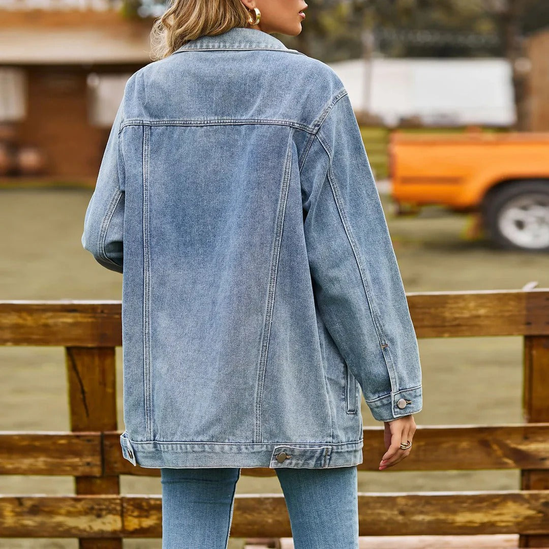 Herre Denim Jakke Klassisk Mid-Length Blødt Denim 3