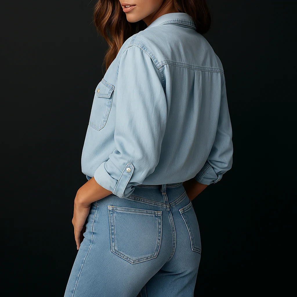 Herre Denim Skjorte Klassisk Afslappet Med Knapper 3