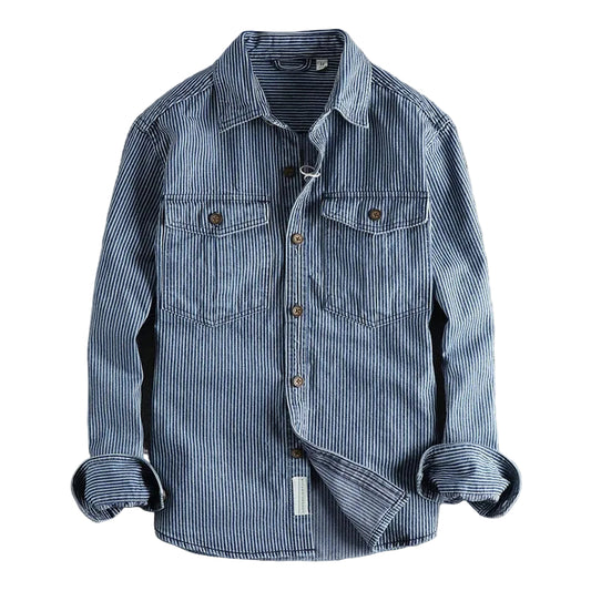 Herre Denim Skjorte Vintage Stil 0