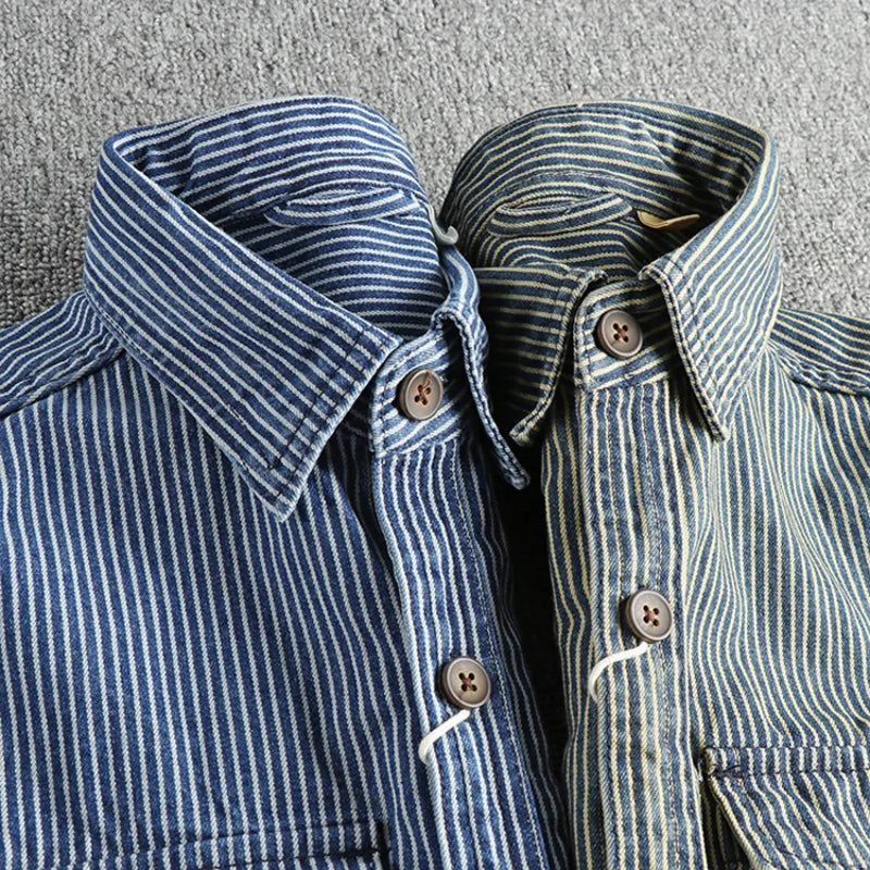 Herre Denim Skjorte Vintage Stil 4