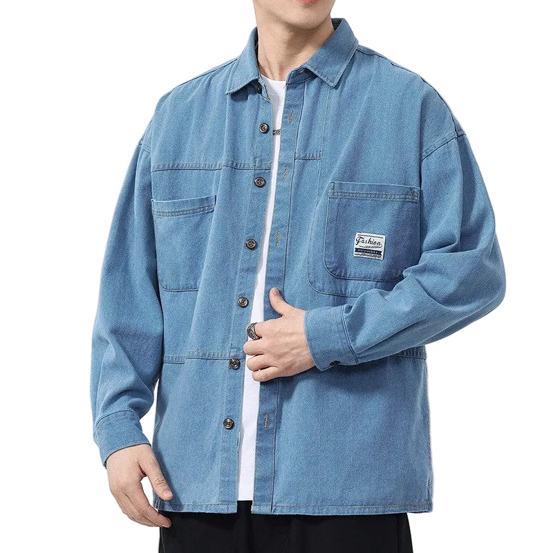 Herre Denimskjorte Overdimensioneret Stil 0