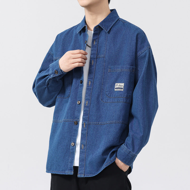 Herre Denimskjorte Overdimensioneret Stil 1