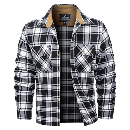 Herre Flannel Skjorte Langærmet Plaid Børstet Bomuld med Corduroy Krave 6