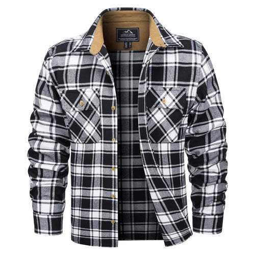 Herre Flannel Skjorte Langærmet Plaid Børstet Bomuld med Corduroy Krave 6