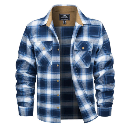 Herre Flannel Skjorte Langærmet Plaid Børstet Bomuld med Corduroy Krave 7