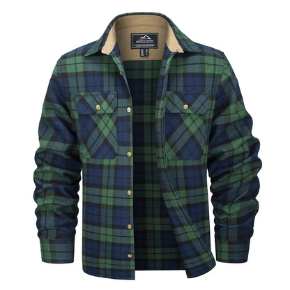 Herre Flannel Skjorte Langærmet Plaid Børstet Bomuld med Corduroy Krave 8