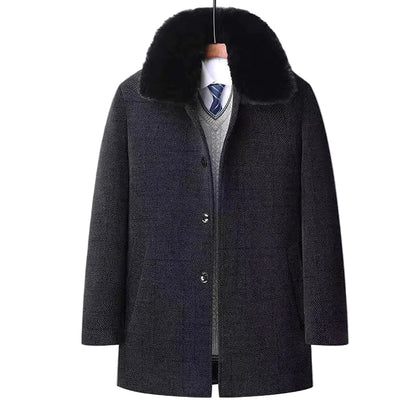 Herre Halv-længde Overfrakke med Aftagelig Pelskrave 0