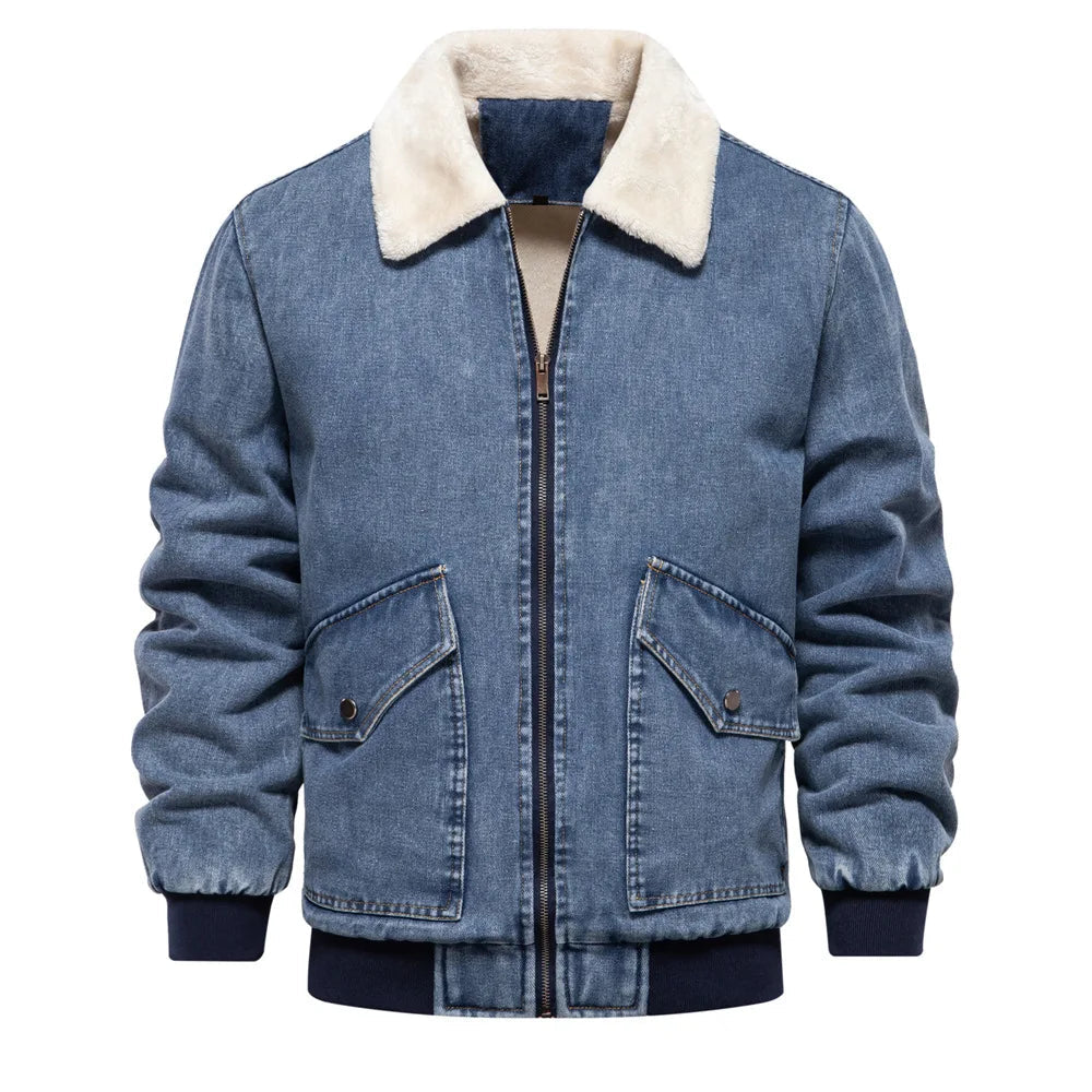 Herre Jakke Denim Aviator Med Fleece Foring Moderne Design 0