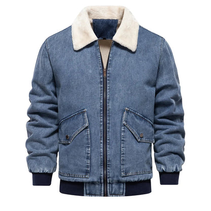 Herre Jakke Denim Aviator Med Fleece Foring Moderne Design 0