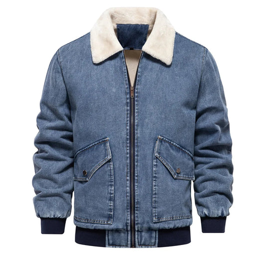 Herre Jakke Denim Aviator Med Fleece Foring Moderne Design 0