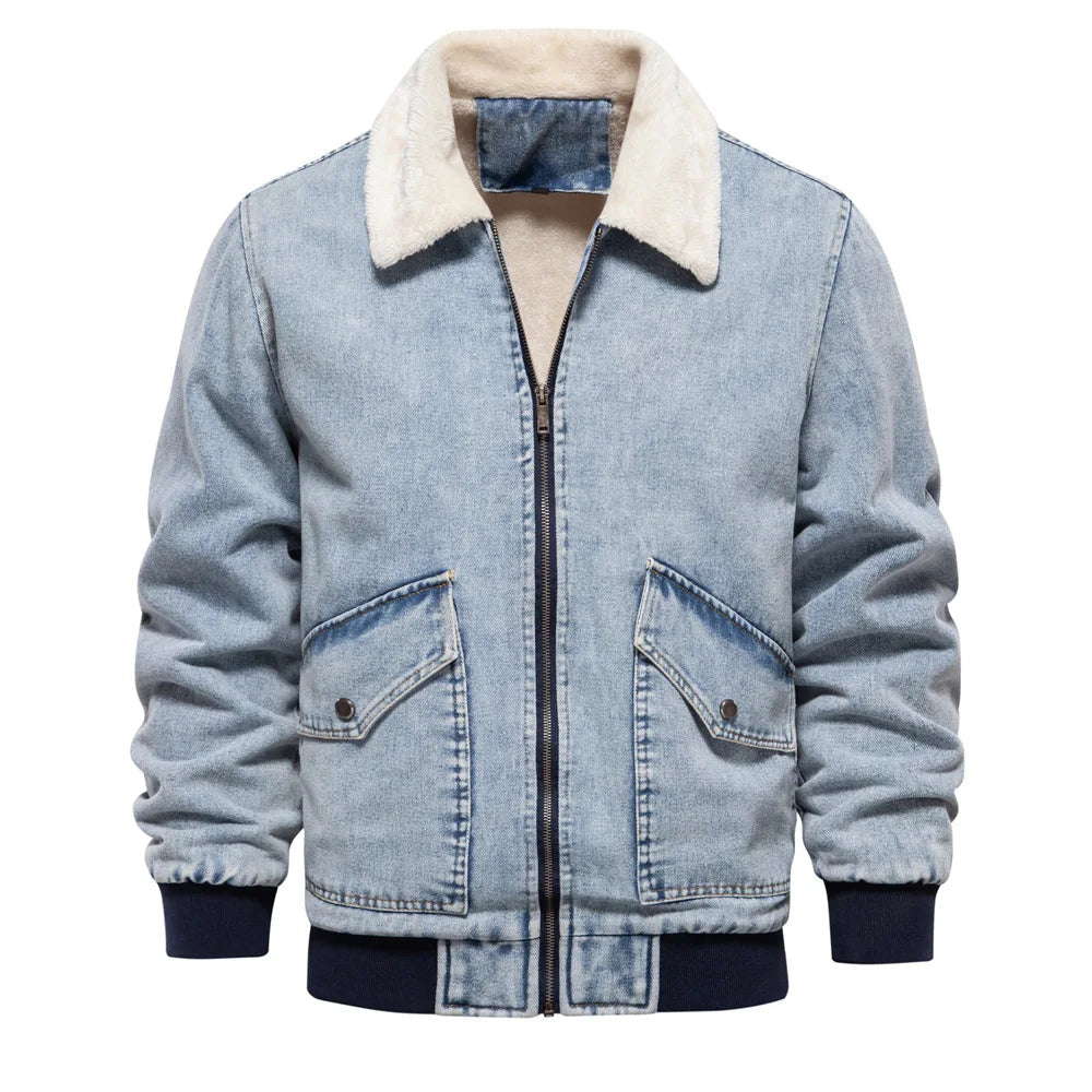 Herre Jakke Denim Aviator Med Fleece Foring Moderne Design 2