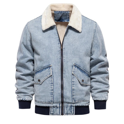 Herre Jakke Denim Aviator Med Fleece Foring Moderne Design 2