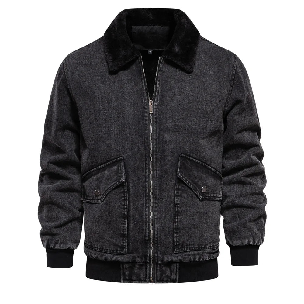 Herre Jakke Denim Aviator Med Fleece Foring Moderne Design 3