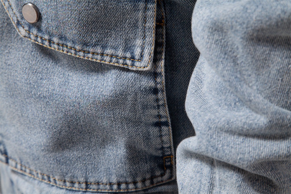 Herre Jakke Denim Aviator Med Fleece Foring Moderne Design 4