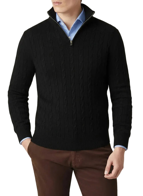 Herre Kabelstrik Sweater med Halv Lynlås 0
