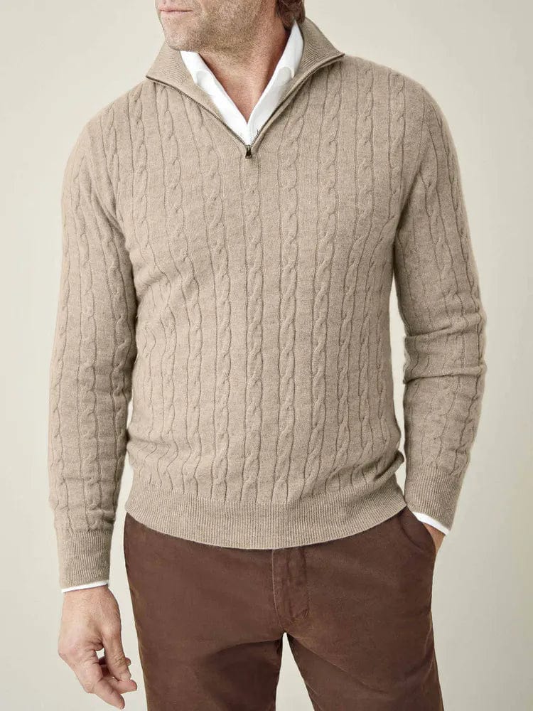 Herre Kabelstrik Sweater med Halv Lynlås 3