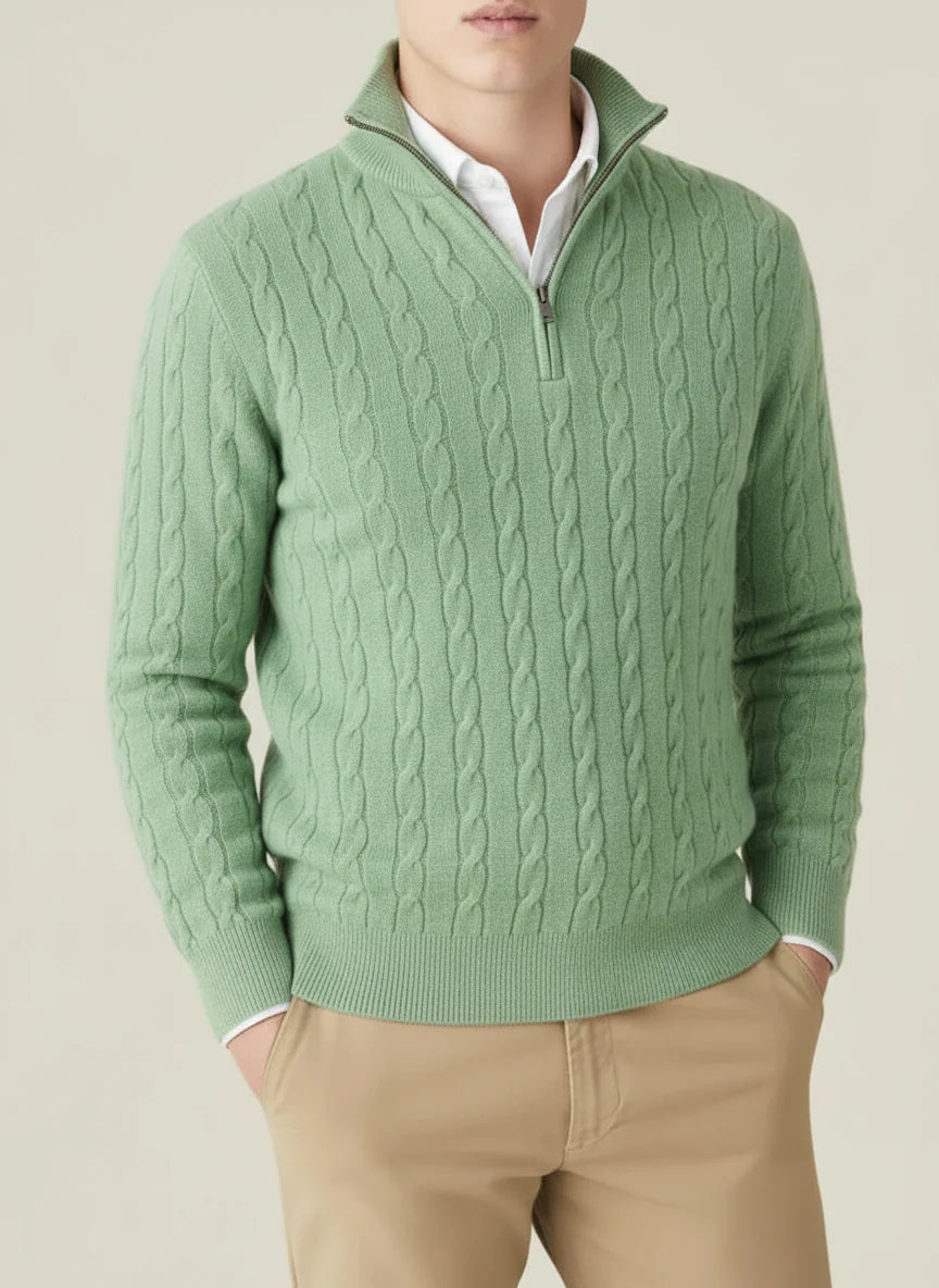Herre Kabelstrik Sweater med Halv Lynlås 5