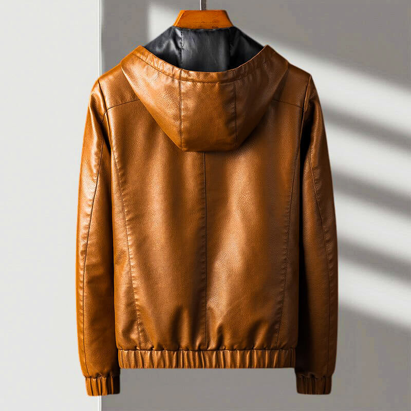 Herre Læderjakke med Hætte Urban Stil 3