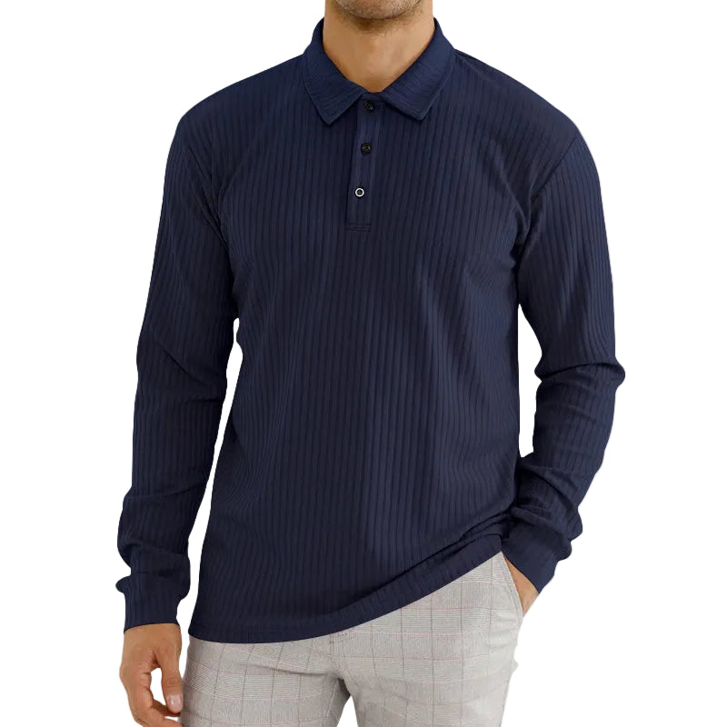 Herre Langærmet Poloshirt Ribstruktur 0