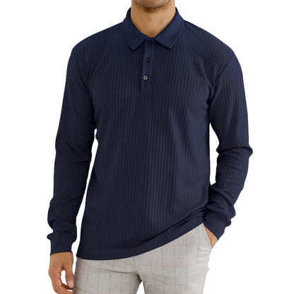 Herre Langærmet Poloshirt Ribstruktur 0